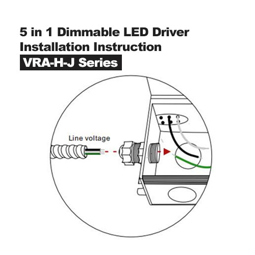 تعليمات تركيب سلسلة VRA-HJ لمحرك LED القابل لتعديل الضوء 5 في 1 وصندوق التوصيل